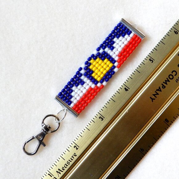 Utah state flag bead keychain/bag charm, handmade, Beehive State - Picture 4 of 4